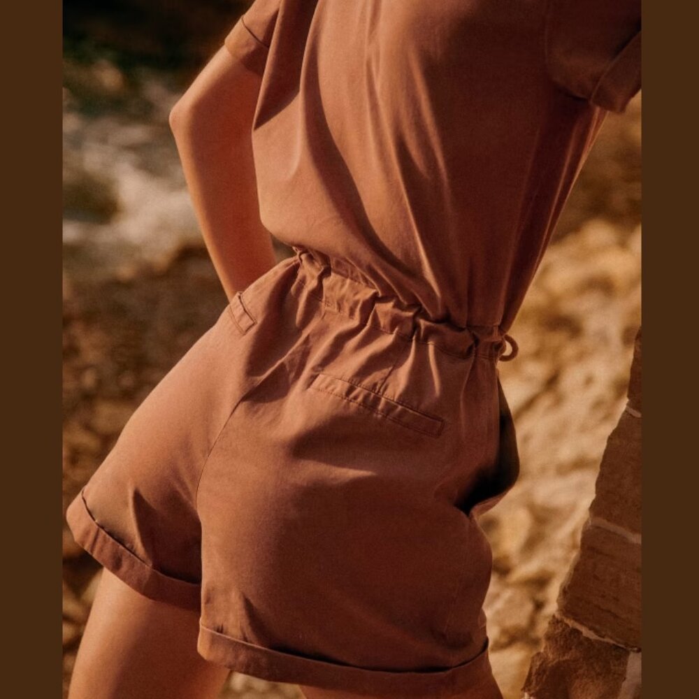 Sezane Brown Short-Sleeve Utility Romper - Picture 3 of 14